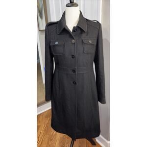 Kenneth Cole Reaction Women's Long Length Black Pea Trench Coat Size 10 EUC
